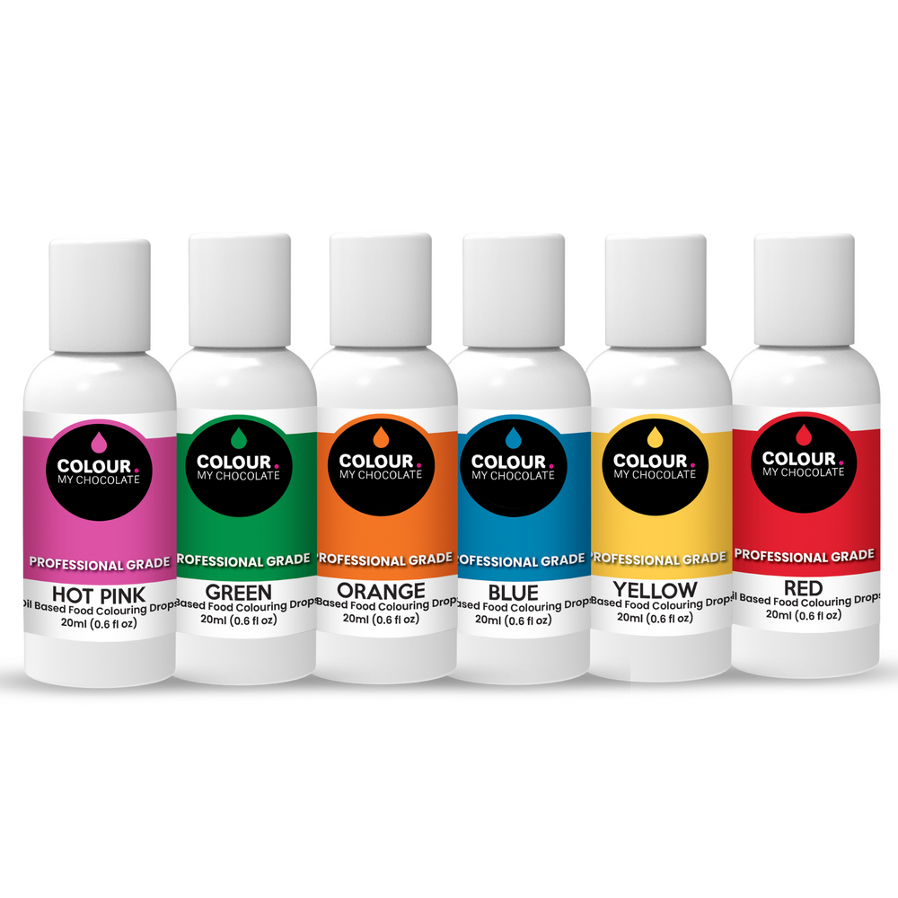 Vibrant pack of oil based food colours. Pack of 6 bulk buy