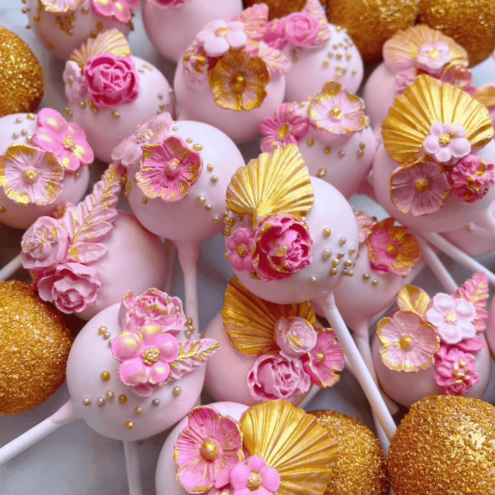 cake pops with gold lustre dust